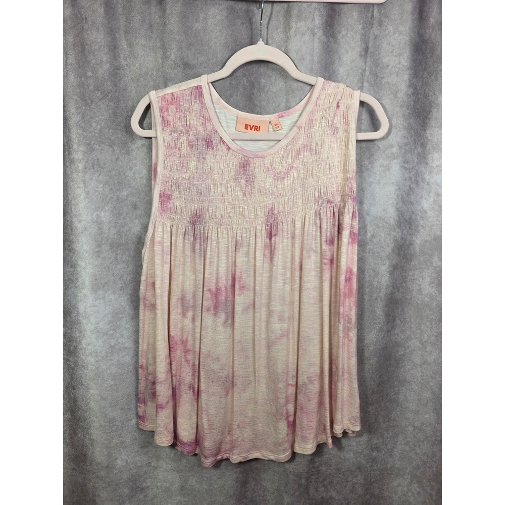 EVRI Plus Pink Tie Dye Smocked Sleeveless Tank Top 1X